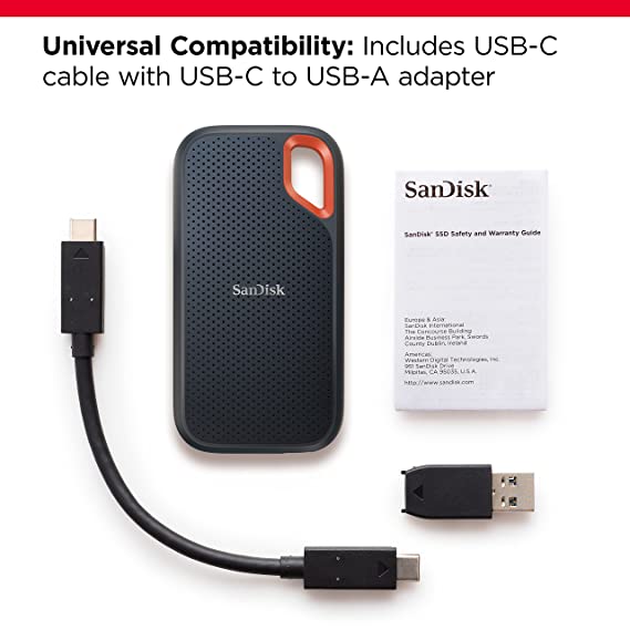 SanDisk 1TB Extreme Portable SSD 1050MB/s R, 1000MB/s W,Upto Meter Drop  Protection with IP55 Water/dust Resistance, HW Encryption, PC,MAC TypeC 
